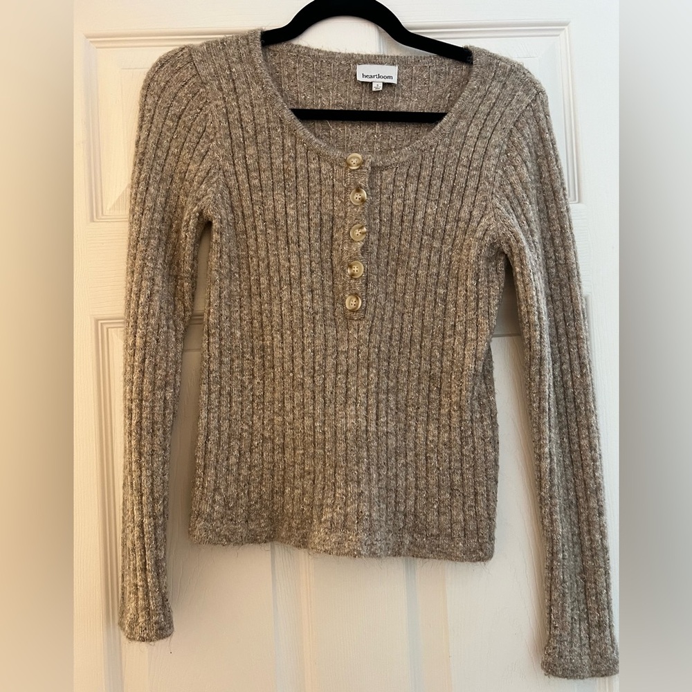 Heartloom Taupe Ribbed Henley Sweater
